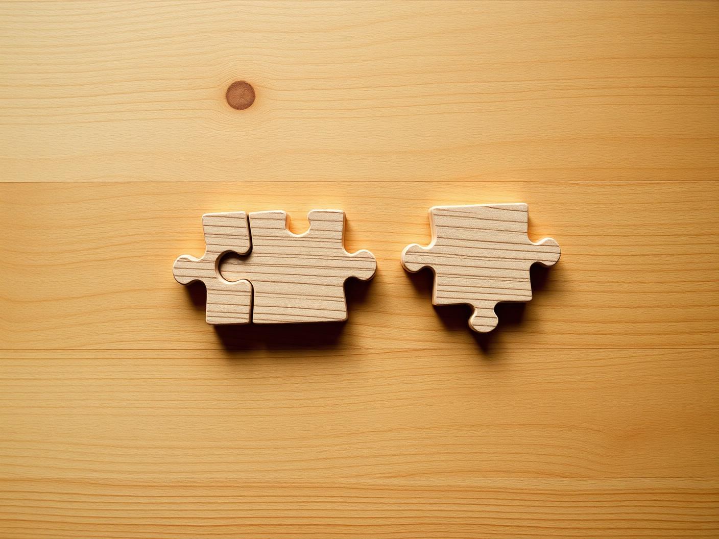 Wooden puzzle pieces coming together, symbolizing collaboration and partnership